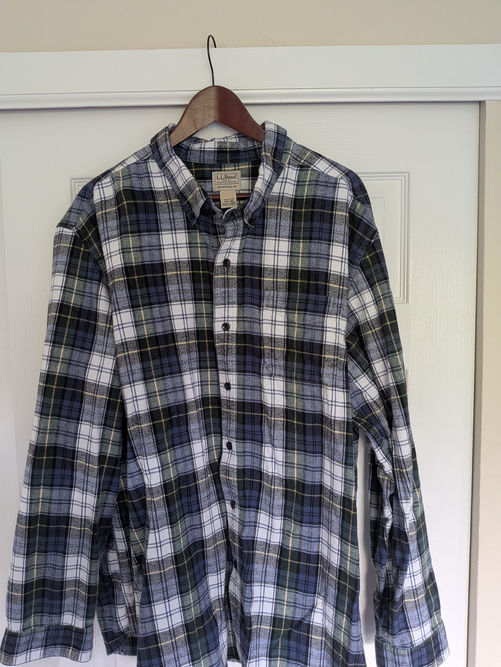 L.L. Bean Blue, Green and White Plaid Button-Down Shirt